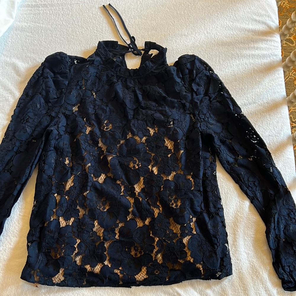 Wayf Puff Sleeve Emma Blouse Navy Size M